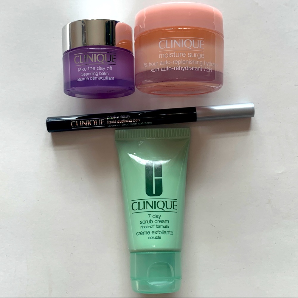 Clinique Makeup Bundle! Eyeliner, Moisture Surge, Make Up Remover, Scrub Cream